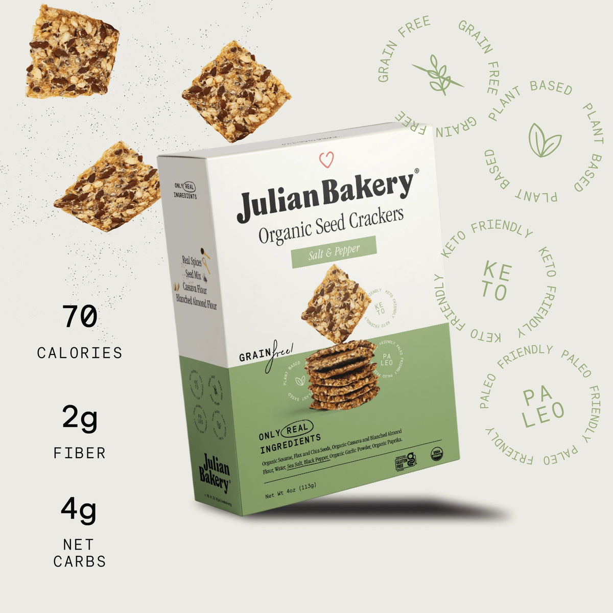 JULIAN BAKERY Organic Seed Crackers - Salt & Pepper
