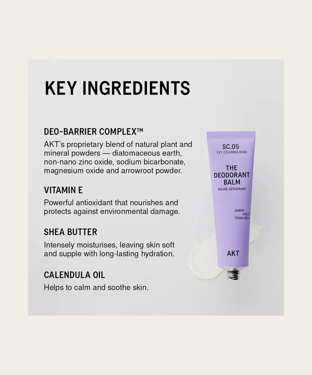 AKT SC.05 key ingredients: Deo-Barrier Complex, vitamin E, shea butter, calendula