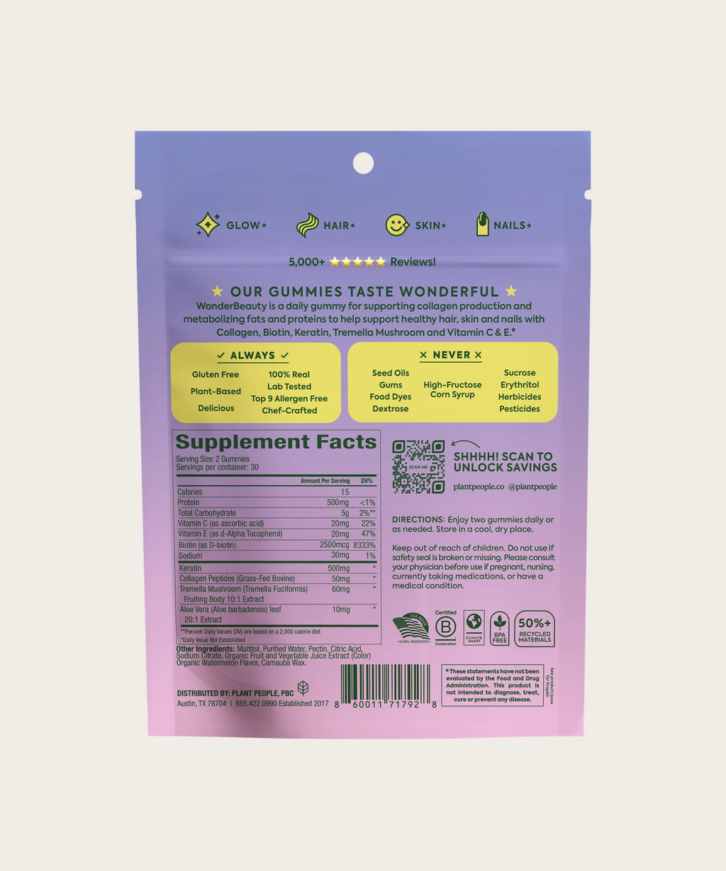 PLANT PEOPLE WonderBeauty Hair, Skin & Nails Beauty Gummies