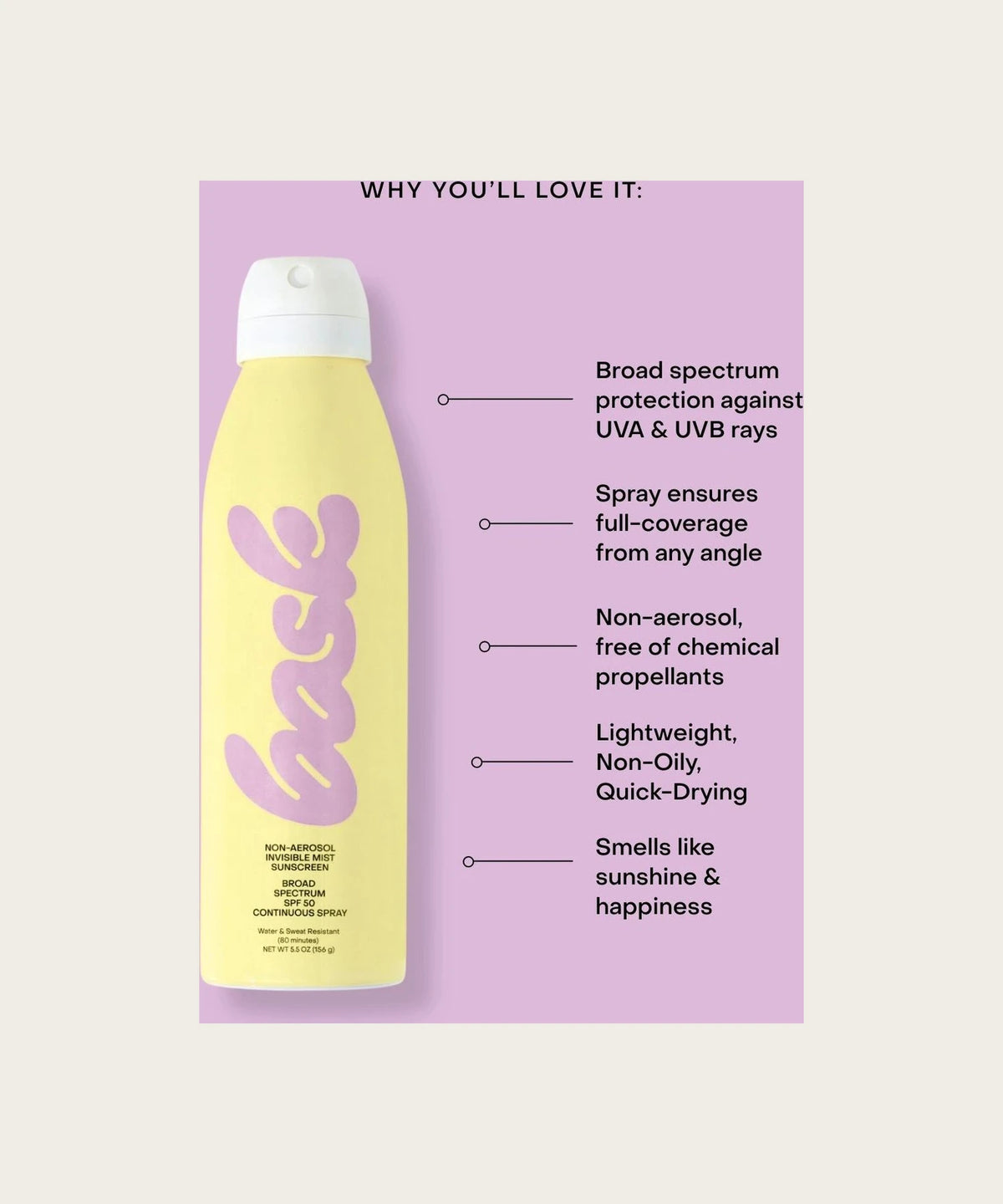 BASK Spf 50 Non-Aerosol Spray Sunscreen
