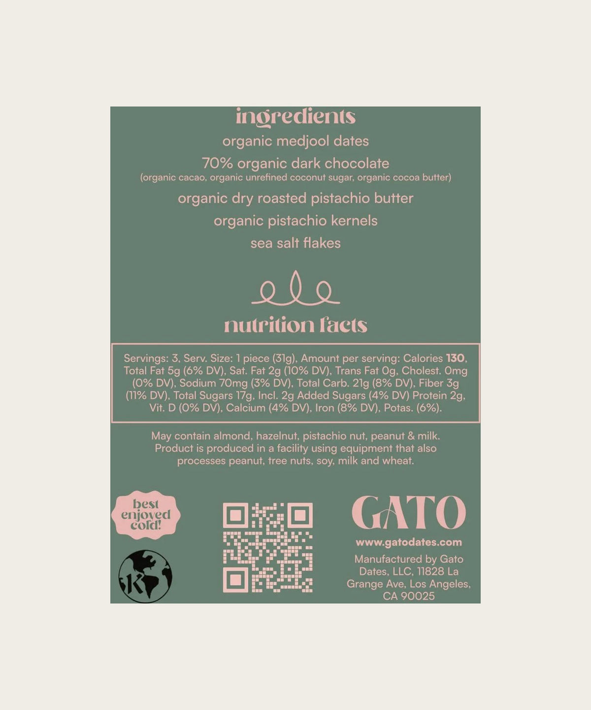 GATO Pistachio Butter Chocolate Covered Dates