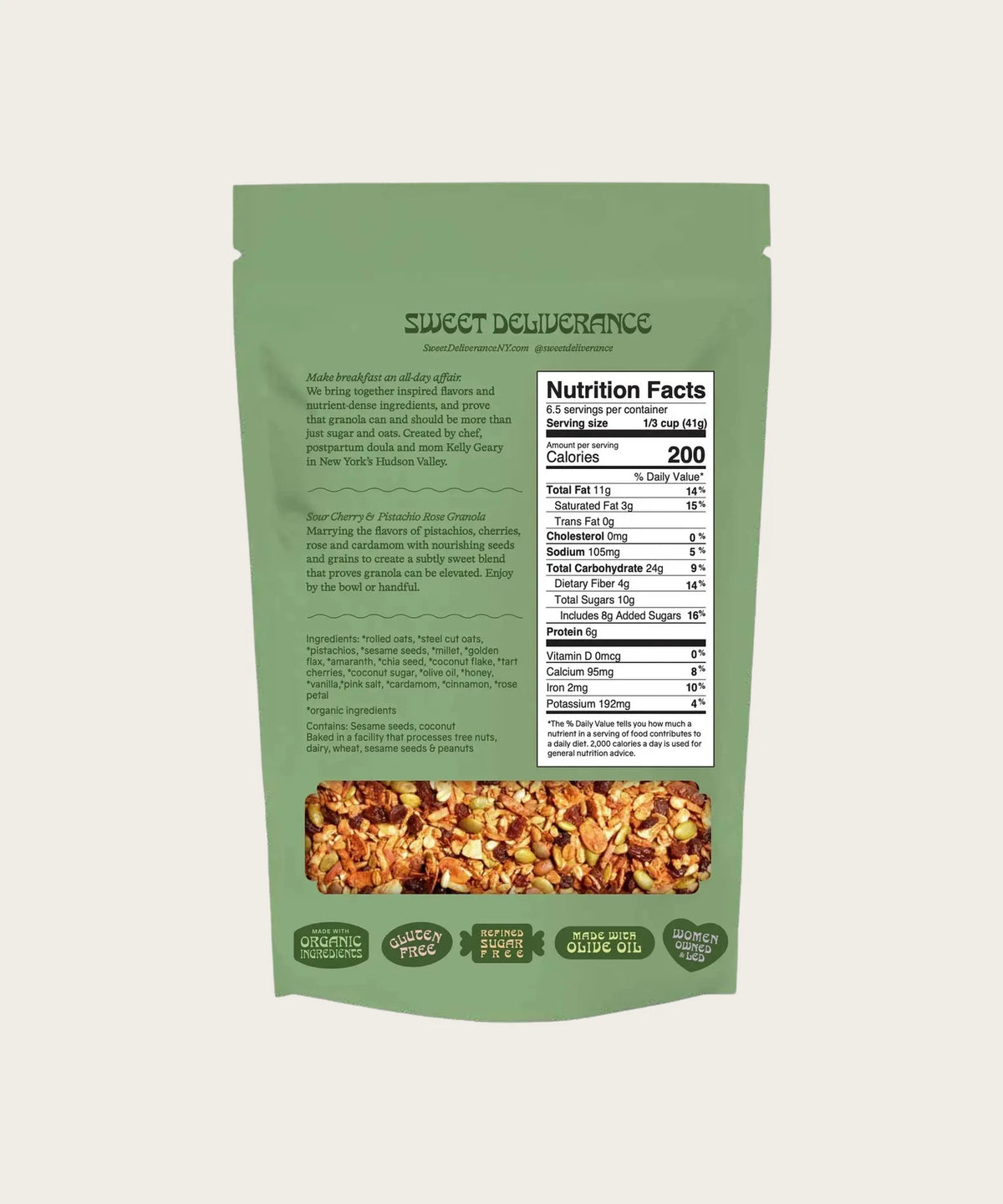 SWEET DELIVERANCE Sour Cherry & Pistachio Rose Granola