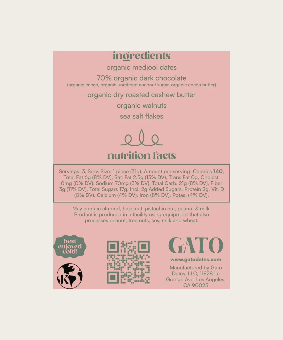 GATO Cashew Butter Walnut Chocolate Covered Dates