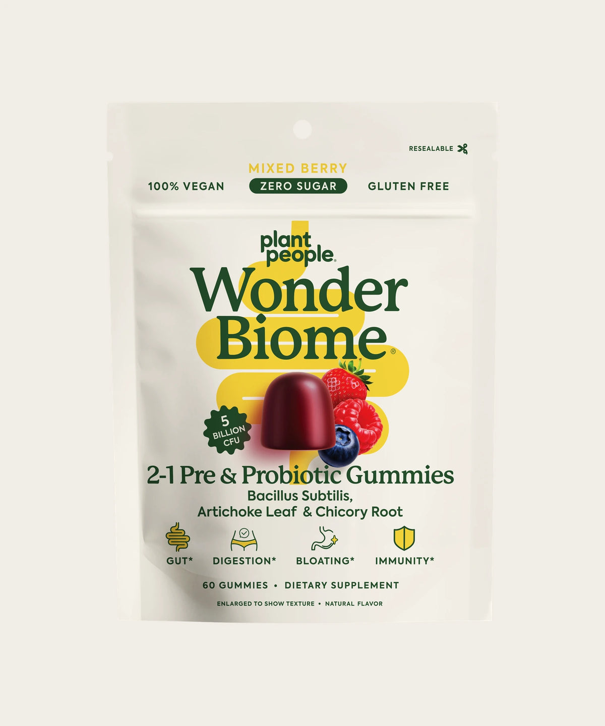 PLANT PEOPLE WonderBiome 2-in-1 Pre & Probiotic Gummies, 60 count pouch